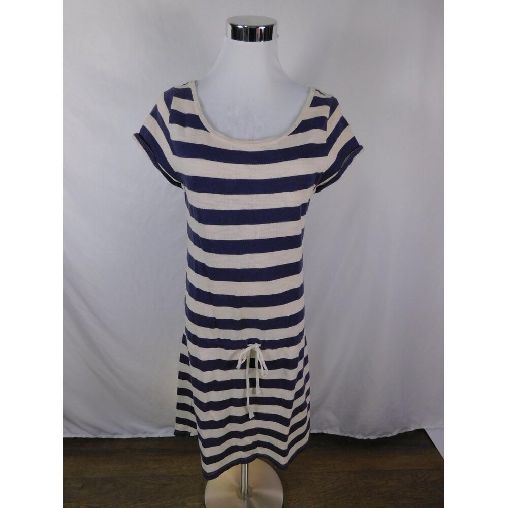 LOFT T-Shirt Dress Womens Small Blue White Striped Scoop Neck Drawstring Waist